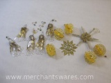 Assorted Christmas Decor including Gold Tone Filigree Ornaments and more, 9 oz