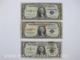 Three Blue Seal US Silver Certificates including 1935 D S39918352E, 1935 D Q80356561F and 1957