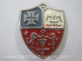 Heraldic Shield Crest Pin, Cross, Fleur De Lis and Lions, 1 oz