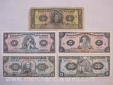 Five Foreign Paper Currency Notes from Ecuador including 1988 100 Sucres, 1967 20 Sucres, 1975 10