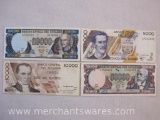 Four Paper Currency Notes from Ecuador including 1995 10000 Sucres, 1999 5000 Sucres, 1999 20000