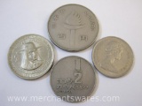 Four Assorted Foreign Coins including 1969 Canada Quarter, 1971 Peru Cinco Soles de Oro, Israel 1/2
