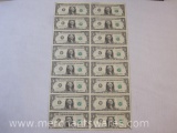 Uncut Sheet of 16 United States One Dollar Bills, 1985 Series, in original packaging, this item may