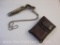 Vintage Leather Pouch and Folding Pocket Knife with Belt Chain, see pictures, 8 oz