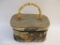 Cosmetic Bag with Bamboo Handle in Flower and Herribone Pattern, 8 oz