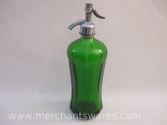 Antique Green Glass Seltzer Bottle Etched with "Newstar Bottle Wks", 3 lbs 11 oz