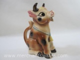 Vintage Ceramic Sitting Cow Creamer, made in Japan, 1 lb 4 oz