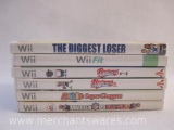Six Nintendo Wii Games including Madden 09 All-Play, Mario Super Sluggers, Backyard Football '09,