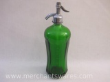 Antique Green Glass Seltzer Bottle Etched with 