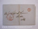 Stampless Cover Red Stamp Chicago Ill to Rockton Ill Feb 10 1851
