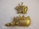 Two Gold Tone Noah's Ark Pins from AJC and Avon, 2 oz