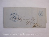 Stampless Cover Blue Stamp Troy NY to Utica NY Feb 20 1847