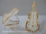Two Spun Glass with Gold Accent Instrument Figurines, Baby Grand Piano and Cello, 3 oz