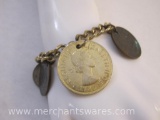 Charm Bracelet with Vintage Foreign Coins from Great Britain, Belgium, Colombia, and more, 2 oz