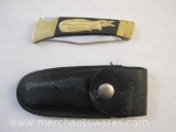 Australian Crocodile Pocket Knife with Leather Sheath, Stainless Taiwan Blade, 5 oz