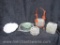 Glass Ash Trays and Coasters with Wire Caddy, Pyrex Dish and more