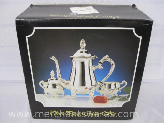 Four Piece Coffee Set with Round Tray, New in Box