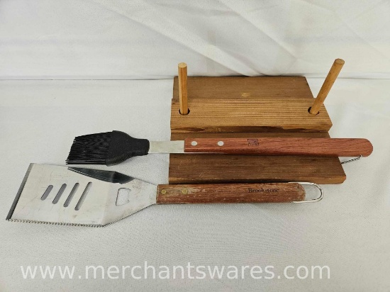Brookstone Barbecue Spatula with Bobby Flay Brush and Wood Napkin Holder