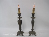 Pair of Electric Candles, Brass Base with Flickering Candle Effect Bulbs
