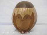 Hand Carved Coconut Monkey Bank, made in Indonesia