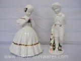 Two Vintage Ceramic Figurines, Signed 1962, approx 10 inches Tall