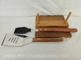 Brookstone Barbecue Spatula with Bobby Flay Brush and Wood Napkin Holder