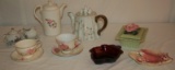 Teapots; cups and saucers; sugar and creamer