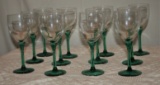 12 Green Stemed Wine Glasses