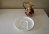 Milk Glass Tray and Decorative Pitcher