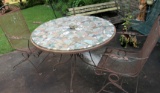 Mosaic Tile on Wrought Iron Table and 2 Chairs