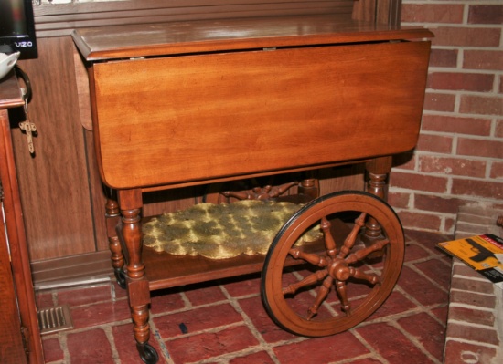 Wooden Tea Cart with Drop Leaves