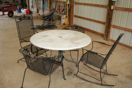 4' Patio Table, 2 Metal Rockers, 2 Metal Chairs