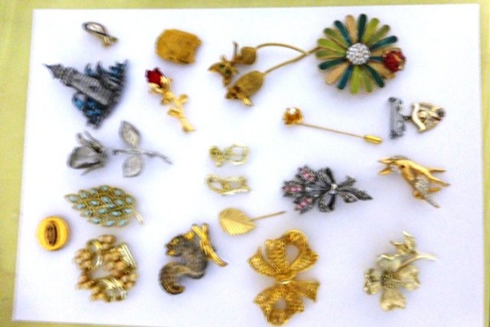 Costume jewelry w/assorted brooches & pins