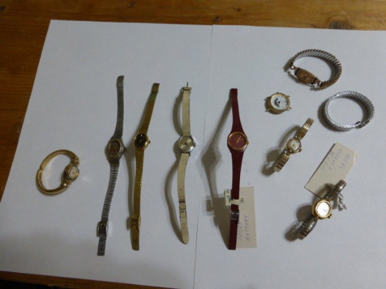 Costume jewelry w/old watches, Bulova, Amitron, Timex, etc, need repair