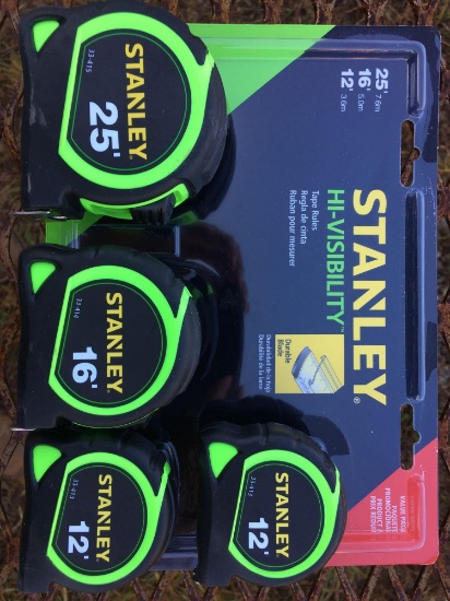 NEW STANLEY 4 PIECE HI-VISIBILTY TAPE MEASURE SET