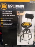 NEW NORTHERN TOOL ADJUSTABLE SHOP STOOL WITH BACKREST