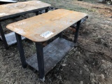 NEW 29? x 58? SHOP TABLE WITH SHELF(SLIGHT DAMAGE TO BOTTOM SHELF)