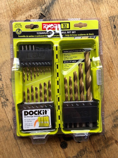 NEW RYOBI TITANIUM COATED 21 PC DRILL BIT SET