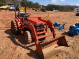 KUBOTA B2400 HST AG TRACTOR, LA 351 FRONT END LOADER W/ SMOOTH BUCKET, OROPS, 4WD, 3PT HITCH, 540