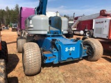 GENIE S-80 TELESCOPIC MAN LIFT, 4X4, EXTENDABLE AXLES, PERKINS DIESEL ENGINE, 4162 HOURS, S/N 3573