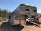 PONDEROSA HORSE/LIVESTOCK TRAILER. VIN 4D4PG1628PC015686. REAR TACK WITH SADDLE STAND AND BRIDLE