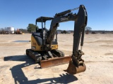 2015 JOHN DEERE 35G HYDRAULIC EXCAVATOR, OROPS, 2 SPEED, RUBBER TRACKS, ANGLE BLADE, AUX HYDRAULICS,
