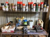 SHELF AND CONTENTS OF MISC PAINT AND STAIN