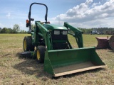 JD 4010 HST UTILITY TRACTOR, SN H112156, 4WD, JD 410 LOADER, 54? BELLY MOWER, 1073 HOURS, HST