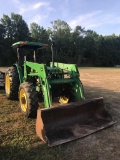JOHN DEERE 5400 AG TRACTOR. 4X4. FRONT END LOADER WITH BUCKET. CANOPY TOP. 5000 HOURS. S/N