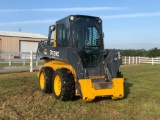 2015 JD 318E SKID STEER LOADER SN 280380, CAB AIR, AUX. HYDRAULICS, 2-SPEED, 2455 HOURS(WARRANTY)