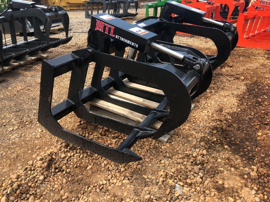 NEW MTL SKID STEER HYDRAULIC RAKE GRAPPLE, 72 INCH.