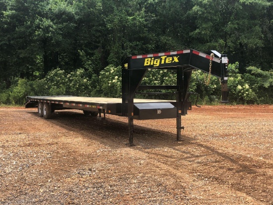 2018 BIG TEX 14GN-30+5 GOOSENECK TRAILER, SINGLE WHEEL, DUAL AXLE, ELECTRIC BRAKES, MEGA RAMPS, DUAL