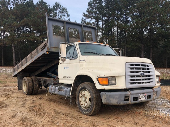 1998 FORD F-SERIES, SINGLE AXLE FLAT BED DUMP TRUCK