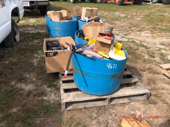 PALLET OF MISC HOSES, OIL, GREASE, FILTERS (REMOVED FROM THOMPSON CAT SERVICE TRUCKS)